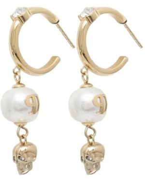 Philipp Plein Skull-Charm Hoop Earrings - White