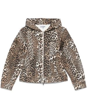 Ganni Leopard Print Organic Cotton Hoodie - Brown