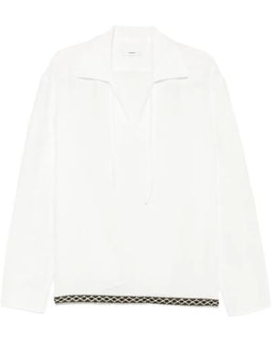 Commas Embroidered-Trim Front-Tie Shirt - White