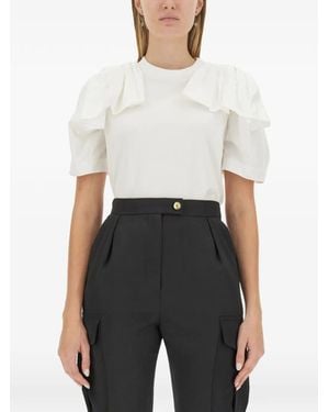 McQueen Ruffled-Shoulder T-Shirt - White