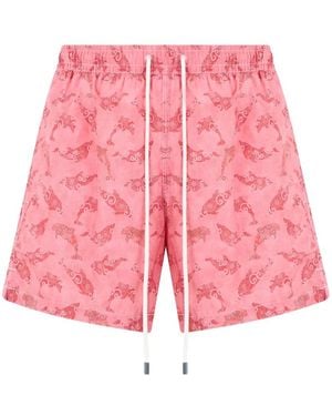 Fedeli Dolphin-Print Drawstring Swim Shorts - Pink