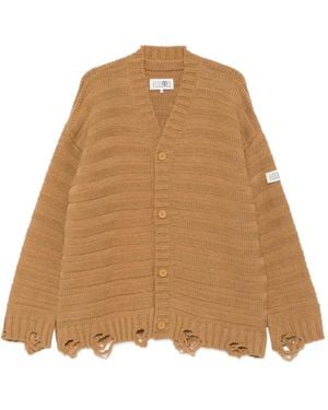 MM6 by Maison Margiela Distressed Ribbed-Knit Cardigan - Natural