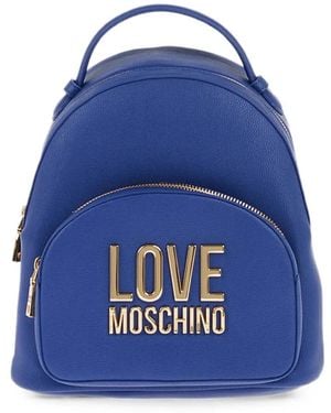 Moschino Logo-Plaque Grained-Effect Backpack - Blue