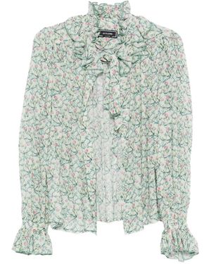 Styland Floral-Print Ruffled Blouse - Green