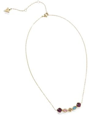 Guess Crystal-Embellished Logo-Plaque Necklace - White