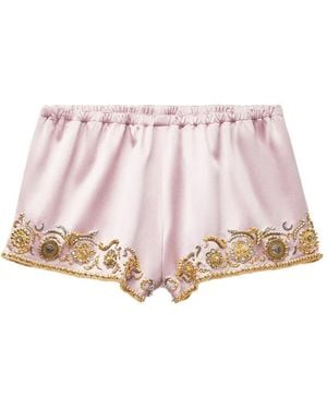 Versace Embroidered Silk Sady Satin Shorts - Pink