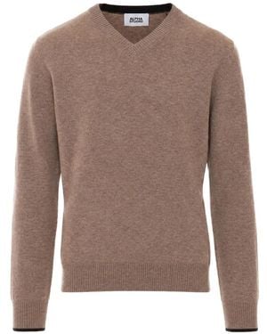 Alpha Studio V-Neck Jumper - Brown