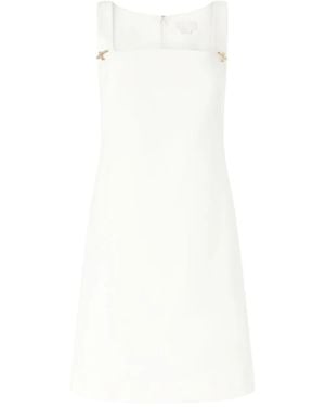 Genny Square-Neck Rhinestone-Embellished Dress - White