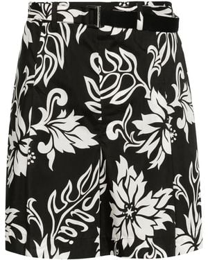 Sacai Floral-Print Belted Shorts - Black