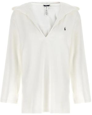 Polo Ralph Lauren Embroidered-Logo V-Neck Hoodie - White