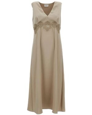 P.A.R.O.S.H. Lace-Detail V-Neck Midi Dress - Natural