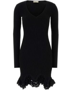 Blumarine Ribbed-Knit Ruffled Mini Dress - Black