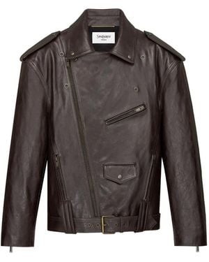 Saint Laurent Belted Biker Jacket - Brown