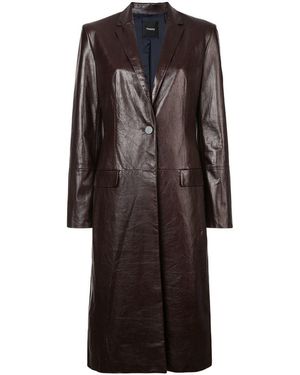 Theory Glossed Textured-leather Coat - Brown