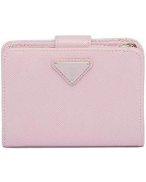 Prada Small Triangle-Logo Saffiano Leather Wallet - Pink