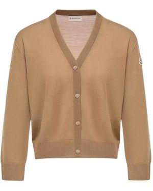 Moncler Logo-Patch Button-Up Cardigan - Natural