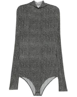Maison Margiela Herringbone-Print High-Neck T-Shirt - Gray