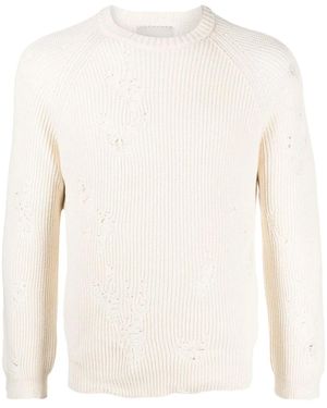 Laneus Ripped Ribbed-Knit Sweater - Natural