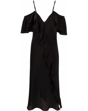 Gold Hawk Ruffle-Detail V-Neck Dress - Black