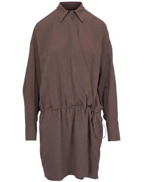 Brunello Cucinelli Drawstring-Waist Wool Mini Shirt Dress - Brown