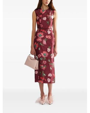 Erdem Floral-Print Textured-Satin Midi Skirt
