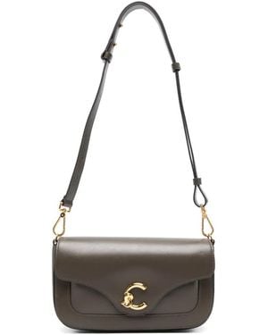 Coccinelle Bolso De Hombro De Piel Con Placa Del Logo - Blanco