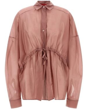 Thelatest Mother-Of-Pearl Button Drawstring Shirt - Pink