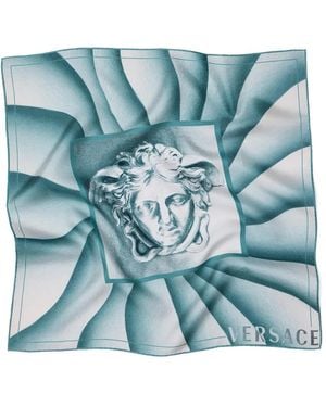 Versace Fular De Seda Con Estampado De 55 Cm - Azul