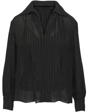 Vince Striped V-Neck Blouse - Black