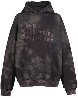 Marking Distance Logo-Embroidered Washed Hoodie - Gray