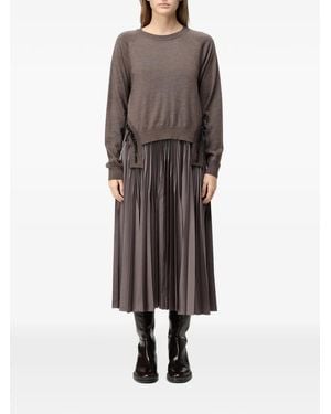 MEIMEIJ Bead-Embellished Pleated Midi Dress - Brown