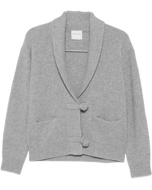 forte_forte Ribbed-Knit Shawl-Collar Cardigan - Gray