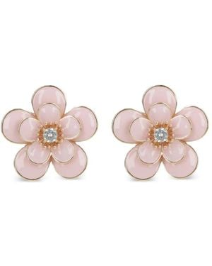 Self-Portrait Crystal-Embellished Floral Earrings - Pink