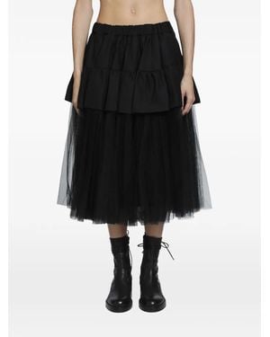 Noir Kei Ninomiya Jupe Mi-Longue À Volants Superposés Et Fronces - Noir