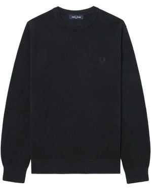 Fred Perry Embroidered-Logo Crew-Neck Sweater - Black