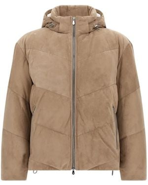 Brunello Cucinelli Quilted Suede Down Jacket - ナチュラル
