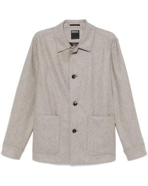 ZEGNA Alpe Wool Cupro Button-Up Shirt Jacket - White