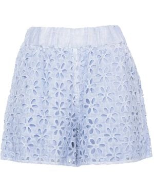 120% Lino Floral-Broderie Shorts - Blue