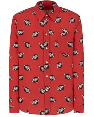 Marni Wolves-Print Shirt - Red