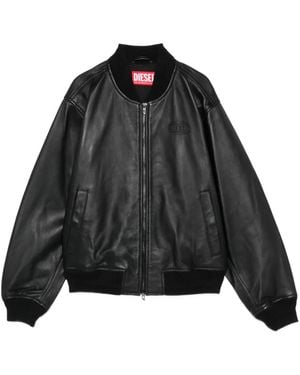 DIESEL L-Ilyan-Rb Ribbed Leather Jacket - Black