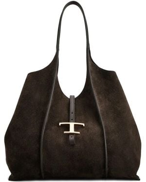 Tod's Tバー スエードショルダーバッグ M - ブラック