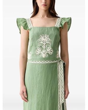 INTROPIA Top Caela. Con Bordado Floral Y Volantes - Verde