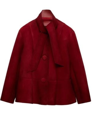 Prada Geknöpfte Jacke Mit Schaldetail - Rot