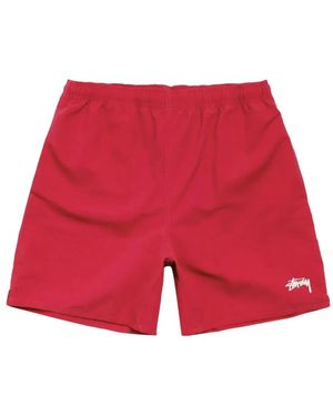 Stussy Logo-Print Swim Shorts - Red