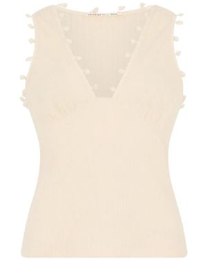 Kristina Ti Pom-Pom Trim Ribbed Tank Top - Natural
