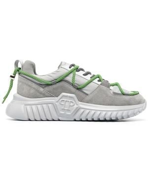 Philipp Plein Suede-Panelling Low-Top Trainers - Grey