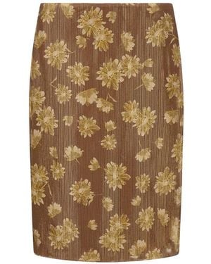 Ferragamo Silk Lamé Midi Skirt - Natural
