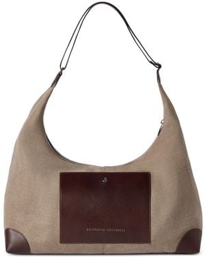 Brunello Cucinelli Water-Resistant Canvas And Burnished Calfskin Messenger Bag - Brown