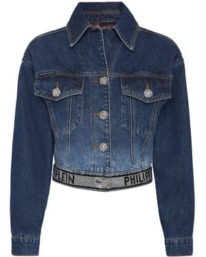 Philipp Plein Crystal Cropped Denim Jacket - Blue