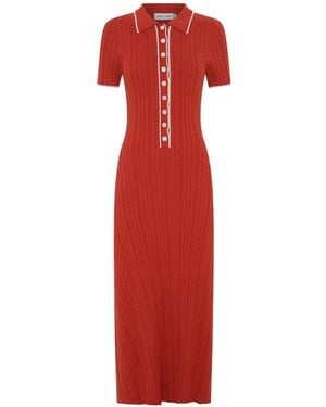 Anna Quan Penelope Ribbed-Knit Contrast-Trim Midi Dress - Red